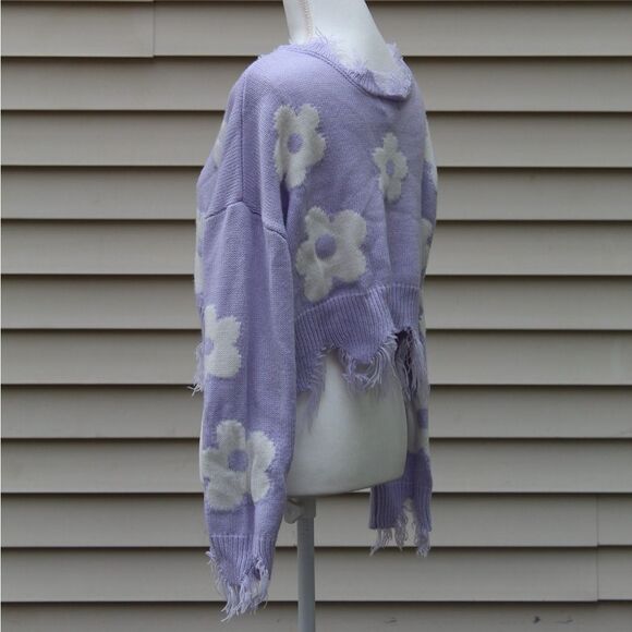 Just Polly Bloom Lavender Long Sleeves Cropped Sweater - Picture 5 of 7